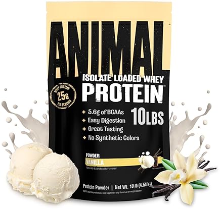 UNIVERSAL NUTRITION VANILLA ANIMAL WHEY ISOLATE PROTEIN POWDER - MUSCLE BUILDER WITH DIGESTIVE ENZYMES - 25G PROTEIN, LOW SUGAR - 10 LBS