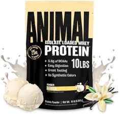 UNIVERSAL NUTRITION VANILLA ANIMAL WHEY ISOLATE PROTEIN POWDER - MUSCLE BUILDER WITH DIGESTIVE ENZYMES - 25G PROTEIN, LOW SUGAR - 10 LBS