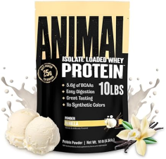 UNIVERSAL NUTRITION VANILLA ANIMAL WHEY ISOLATE PROTEIN POWDER - MUSCLE BUILDER WITH DIGESTIVE ENZYMES - 25G PROTEIN, LOW SUGAR - 10 LBS