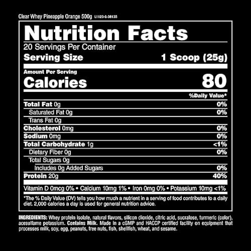 UNIVERSAL NUTRITIONPINEAPPLE ORANGE CLEAR WHEY ISOLATE PROTEIN POWDER - 5G BCAA, EASY DIGEST, DELICIOUSLY JUICY - 500G