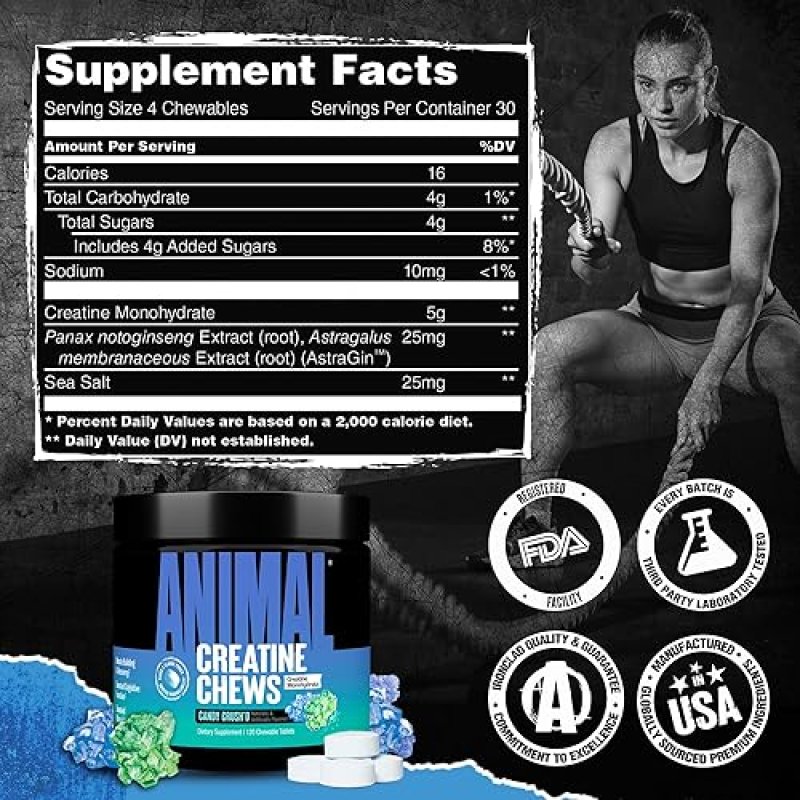 UNIVERSAL NUTRITION ANIMAL CREATINE CHEWS WITH ASTRAGIN & SEA SALT - MAX ABSORPTION PRE/POST-WORKOUT FOR LEAN MUSCLE GROWTH & RECOVERY
