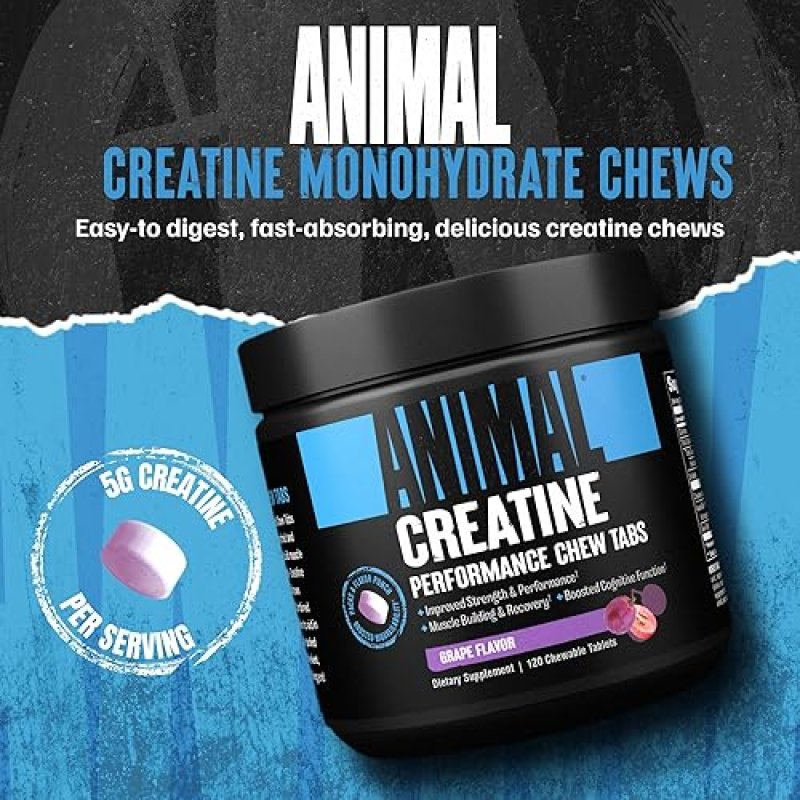 UNIVERSAL NUTRITION ENHANCED ANIMAL CREATINE CHEWS TABLETS - GRAPE FLAVOR, WITH ASTRAGIN & SEA SALT FOR ABSORPTION & PUMP, CHEWABLE & CONVENIENT'