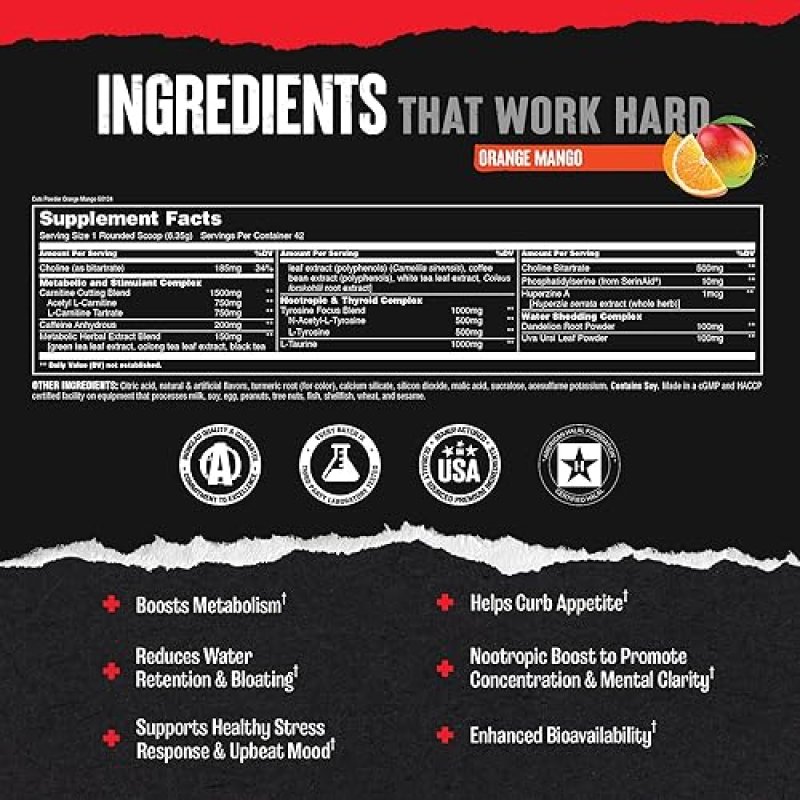 UNIVERSAL NUTRITION ANIMAL CUTS THERMOGENIC FAT BURNER POWDER - WEIGHT LOSS SUPPLEMENT FOR METABOLISM, ENERGY, FOCUS - ORANGE MANGO FLAVOR'