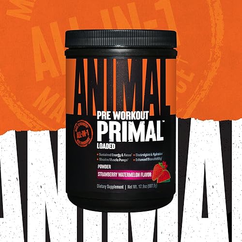 UNIVERSAL NUTRITION ANIMAL PRIMAL MUSCLE HYDRATION PREWORKOUT POWDER STRAWBERRY WATERMELON FLAVOR 17.9 OZ'