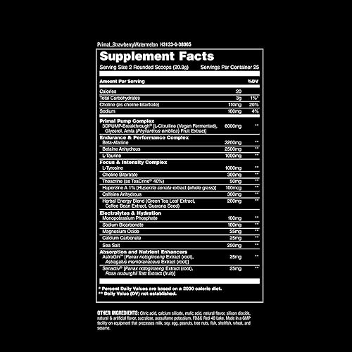 UNIVERSAL NUTRITION ANIMAL PRIMAL MUSCLE HYDRATION PREWORKOUT POWDER STRAWBERRY WATERMELON FLAVOR 17.9 OZ'