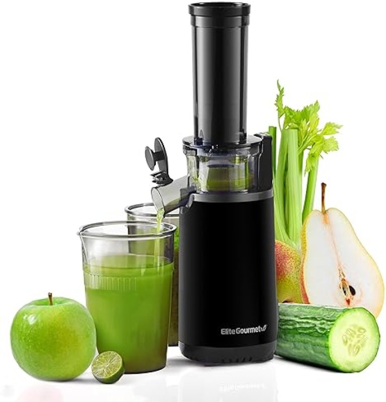 ELITE GOURMET MASTICATING COLD PRESS JUICER IN CHARCOAL GREY - EASY TO CLEAN, IDEAL FOR VEGETABLES AND FRUITS