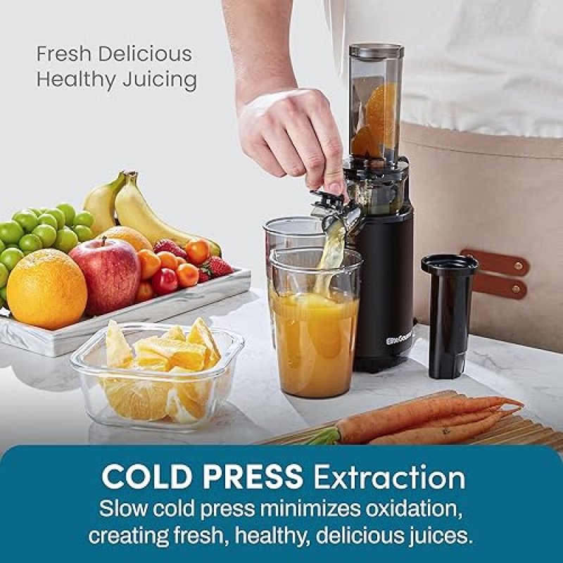 ELITE GOURMET MASTICATING COLD PRESS JUICER IN CHARCOAL GREY - EASY TO CLEAN, IDEAL FOR VEGETABLES AND FRUITS