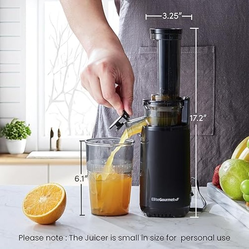 ELITE GOURMET MASTICATING COLD PRESS JUICER IN CHARCOAL GREY - EASY TO CLEAN, IDEAL FOR VEGETABLES AND FRUITS