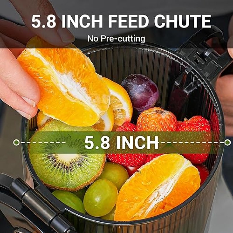 AMZCHEF COLD PRESS JUICER MACHINE FOR WHOLE FRUIT & VEGETABLE, LARGE AUGER, EASY CLEAN, HIGH JUICE YIELD - SILVER