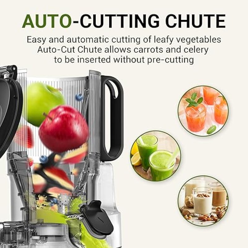 AMZCHEF COLD PRESS JUICER MACHINE FOR WHOLE FRUIT & VEGETABLE, LARGE AUGER, EASY CLEAN, HIGH JUICE YIELD - SILVER