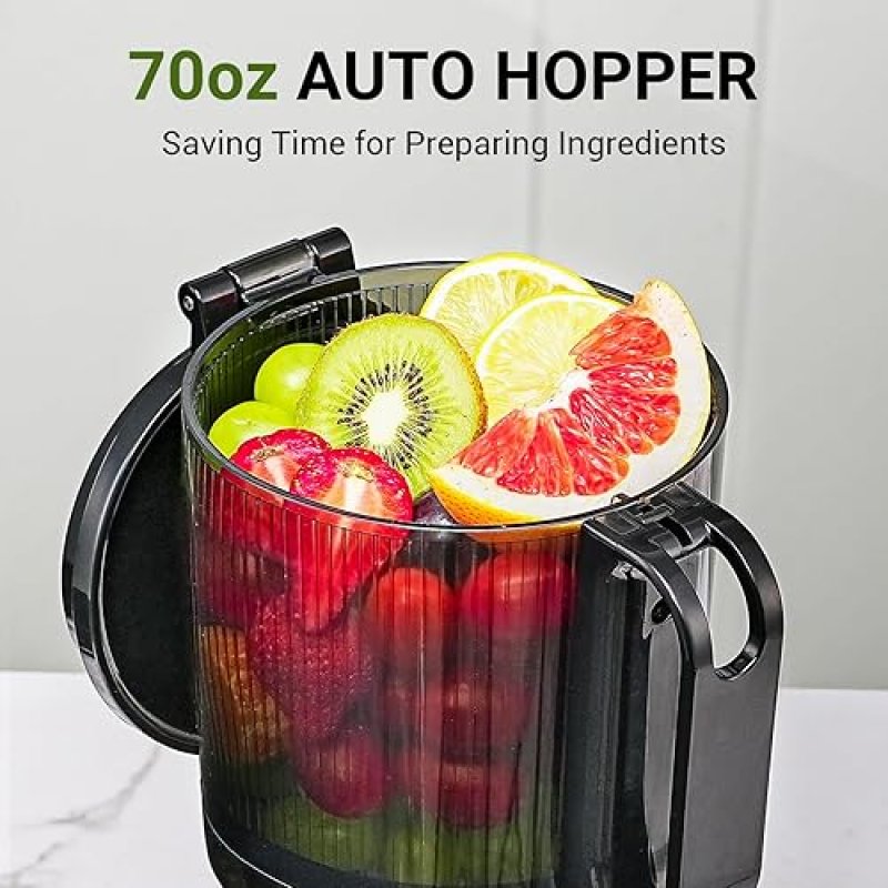 AMZCHEF COLD PRESS JUICER MACHINE FOR WHOLE FRUIT & VEGETABLE, LARGE AUGER, EASY CLEAN, HIGH JUICE YIELD - SILVER
