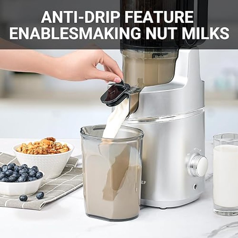 AMZCHEF COLD PRESS JUICER MACHINE FOR WHOLE FRUIT & VEGETABLE, LARGE AUGER, EASY CLEAN, HIGH JUICE YIELD - SILVER