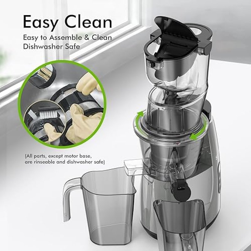 SIFENE COLD PRESS JUICER MACHINE - LARGE FEED CHUTE, HIGH JUICE YIELD, EASY CLEAN, GRAY