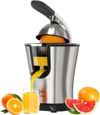 EUROLUX PREMIUM ELECTRIC ORANGE JUICER | STAINLESS STEEL CITRUS SQUEEZER WITH ULTRA-POWERFUL MOTOR AND SOFT GRIP HANDLE