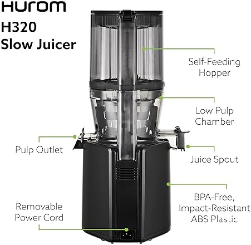 HUROM H320 SLOW JUICER | SELF-FEEDING COLD PRESS FOR VEG & FRUIT | HIGH YIELD | BPA