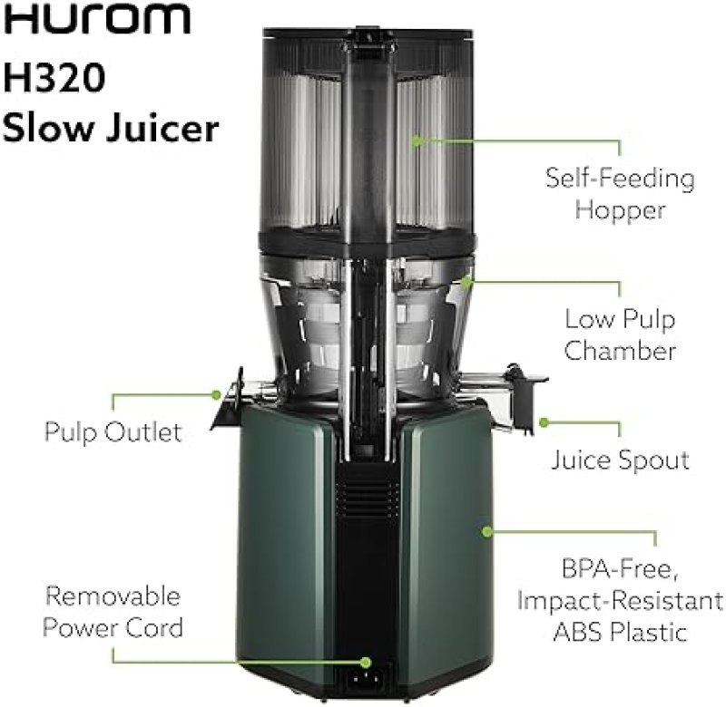 HUROM H320 SLOW JUICER FOR VEGETABLES AND FRUIT | SELF-FEEDING COLD PRESS MACHINE | HIGH YIELD | BPA FREE | EASY TO CLEAN