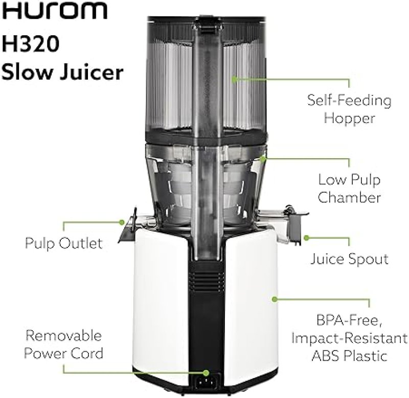 HUROM H320 SLOW JUICER | WHITE | COLD PRESS JUICE MACHINE | HIGH YIELD | BPA FREE | EASY TO CLEAN