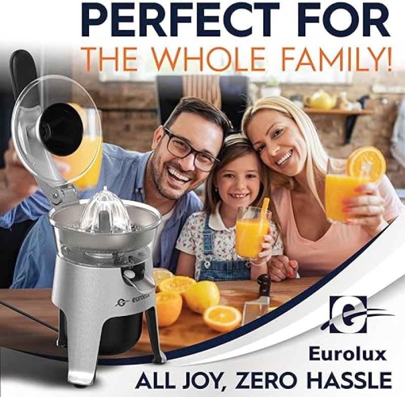 EUROLUX STAINLESS STEEL ELECTRIC CITRUS JUICER | 300W POWER, 2 FILTERS FOR PULP CONTROL