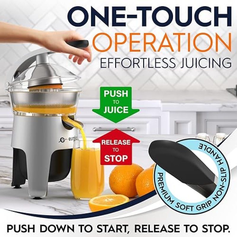 EUROLUX STAINLESS STEEL ELECTRIC CITRUS JUICER | 300W POWER, 2 FILTERS FOR PULP CONTROL