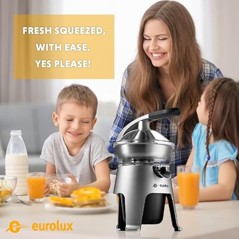 EUROLUX STAINLESS STEEL ELECTRIC CITRUS JUICER | 300W POWER, 2 FILTERS FOR PULP CONTROL