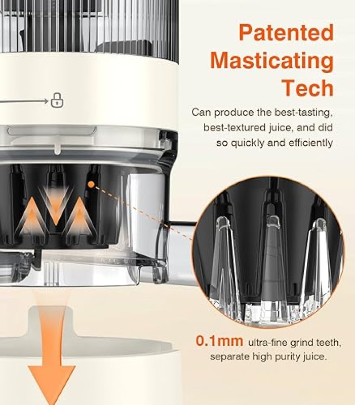 ZASMIRA COLD PRESS JUICER WITH LARGE FEEDING CHUTE - POWERFUL SLOW JUICER, EASY TO CLEAN (WHITE)
