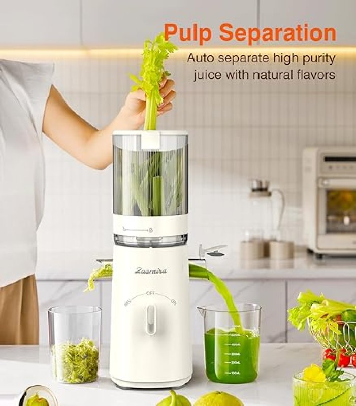 ZASMIRA COLD PRESS JUICER WITH LARGE FEEDING CHUTE - POWERFUL SLOW JUICER, EASY TO CLEAN (WHITE)