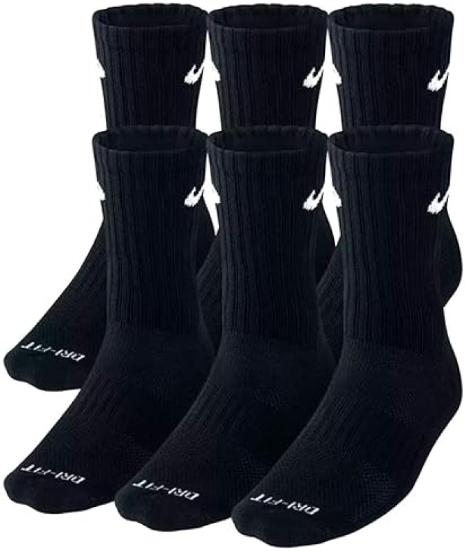NIKE PLUS CUSHION CREW SOCKS 6-PACK, SIZE L (MEN'S 8-12 / WOMEN'S 10-13) - BLACK