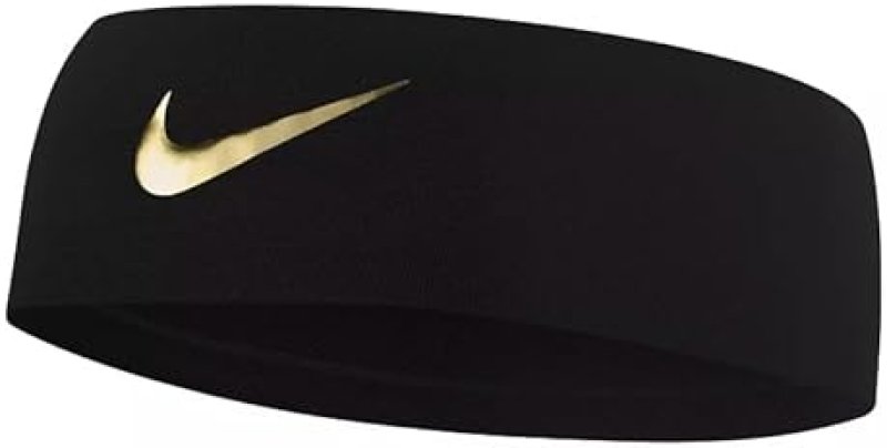 NIKE FURY GOLD SWOOSH HEADBAND WITH DRI-FIT/SILICONE GRIPS - BLACK/GOLD UNISEX