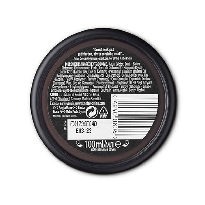 STMNT GROOMING MATTE PASTE 3.38 OZ | STRONG HOLD & HIGH VOLUME | HAIR CLAY FOR MEN | NON-GREASY FORMULA | DRY & DAMP HAIR STYLING