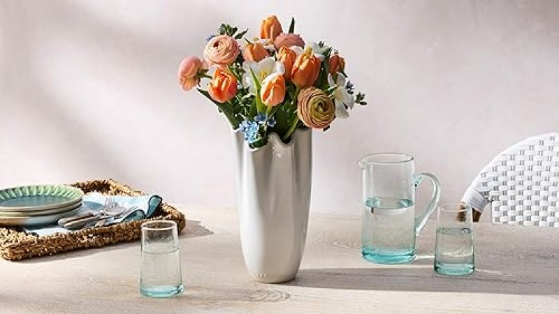 LE CREUSET STONEWARE IRIS VASE 12-INCH PECHE - ELEGANT HOME DECOR