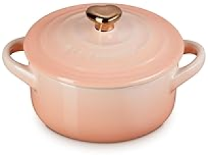 LE CREUSET MINI ROUND COCOTTE, 8OZ, PECHE WITH GOLD HEART KNOB - STONEWARE