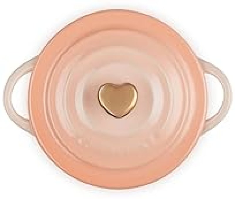 LE CREUSET MINI ROUND COCOTTE, 8OZ, PECHE WITH GOLD HEART KNOB - STONEWARE