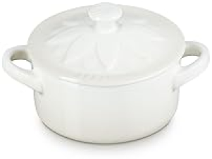 LE CREUSET MINI ROUND COCOTTE WITH FLOWER LID, 8OZ, MERINGUE - STONEWARE