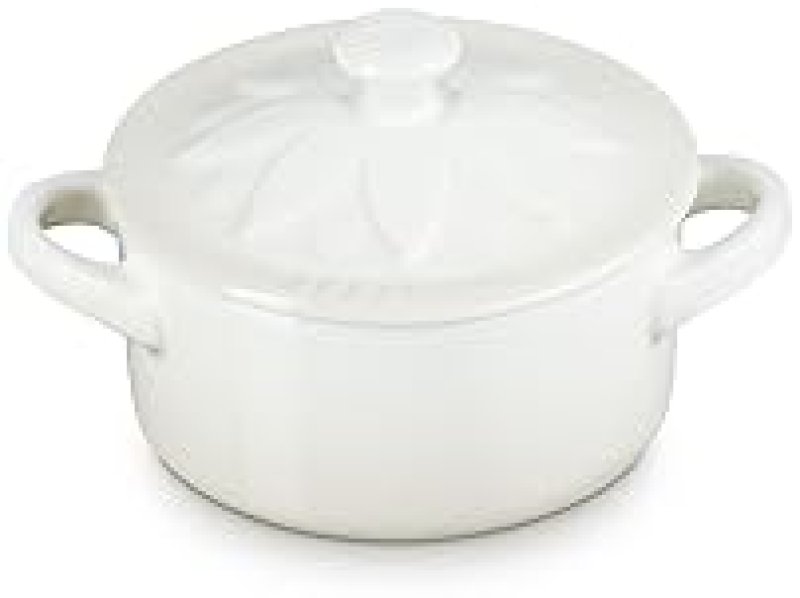 LE CREUSET MINI ROUND COCOTTE WITH FLOWER LID, 8OZ, MERINGUE - STONEWARE