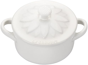 LE CREUSET MINI ROUND COCOTTE WITH FLOWER LID, 8OZ, WHITE - STONEWARE