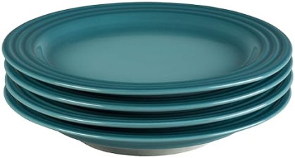 LE CREUSET STONEWARE SALAD PLATES SET OF 4, 8.5" EACH, CARIBBEAN BLUE