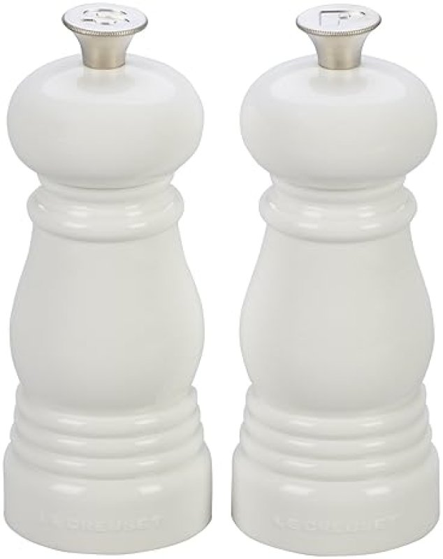 LE CREUSET PETITE WHITE SALT & PEPPER MILL SET, 5" X 2" - KITCHEN SEASONING DUO