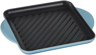 LE CREUSET 9.5" CARIBBEAN ENAMELED CAST IRON SQUARE GRILL