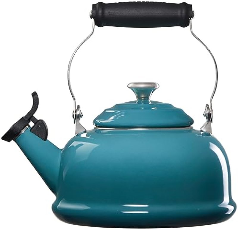 LE CREUSET 1.7 QT. CARIBBEAN WHISTLING TEA KETTLE WITH METAL FINISHES