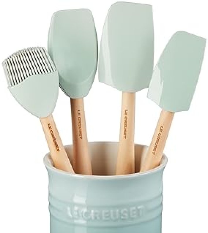 LE CREUSET 5-PIECE SILICONE CRAFT SERIES UTENSIL SET WITH STONEWARE CROCK IN SEA SALT