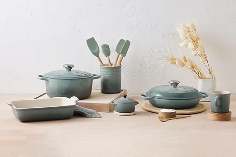 LE CREUSET 5-PIECE SILICONE CRAFT SERIES UTENSIL SET WITH STONEWARE CROCK IN SEA SALT