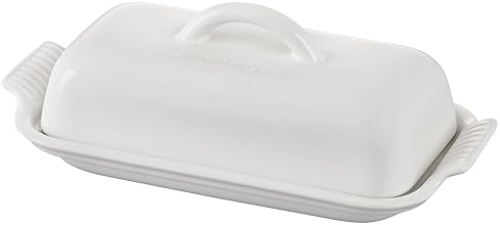 LE CREUSET WHITE STONEWARE HERITAGE BUTTER DISH - ELEGANT KITCHEN ESSENTIAL