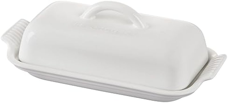 LE CREUSET WHITE STONEWARE HERITAGE BUTTER DISH - ELEGANT KITCHEN ESSENTIAL