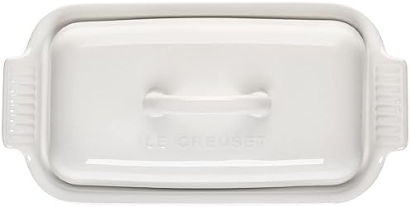 LE CREUSET WHITE STONEWARE HERITAGE BUTTER DISH - ELEGANT KITCHEN ESSENTIAL