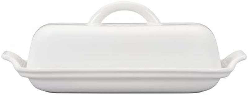 LE CREUSET WHITE STONEWARE HERITAGE BUTTER DISH - ELEGANT KITCHEN ESSENTIAL