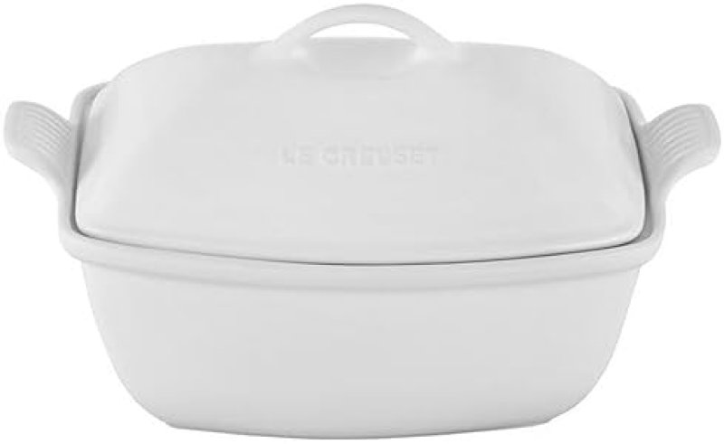 LE CREUSET 4.5 QT. WHITE STONEWARE DEEP BAKER WITH LID