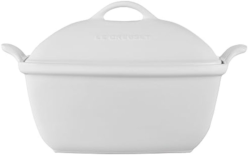 LE CREUSET 4.5 QT. WHITE STONEWARE DEEP BAKER WITH LID