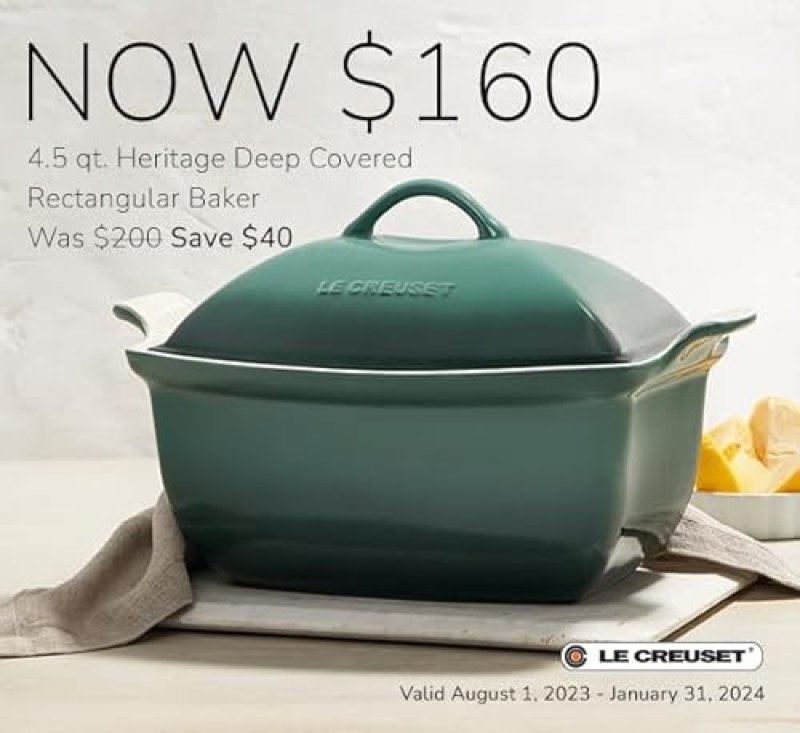LE CREUSET 4.5 QT. WHITE STONEWARE DEEP BAKER WITH LID