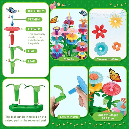 YEEBAY STEM FLOWER GARDEN BUILDING TOYS FOR GIRLS AGES 3-7 - EDUCATIONAL GARDENING PLAYSET (148 PCS)