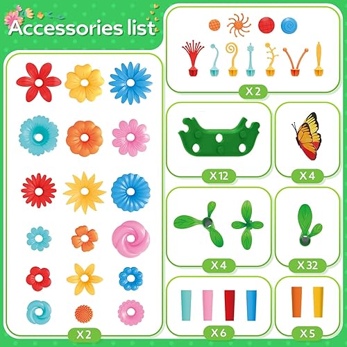 YEEBAY STEM FLOWER GARDEN BUILDING TOYS FOR GIRLS AGES 3-7 - EDUCATIONAL GARDENING PLAYSET (148 PCS)